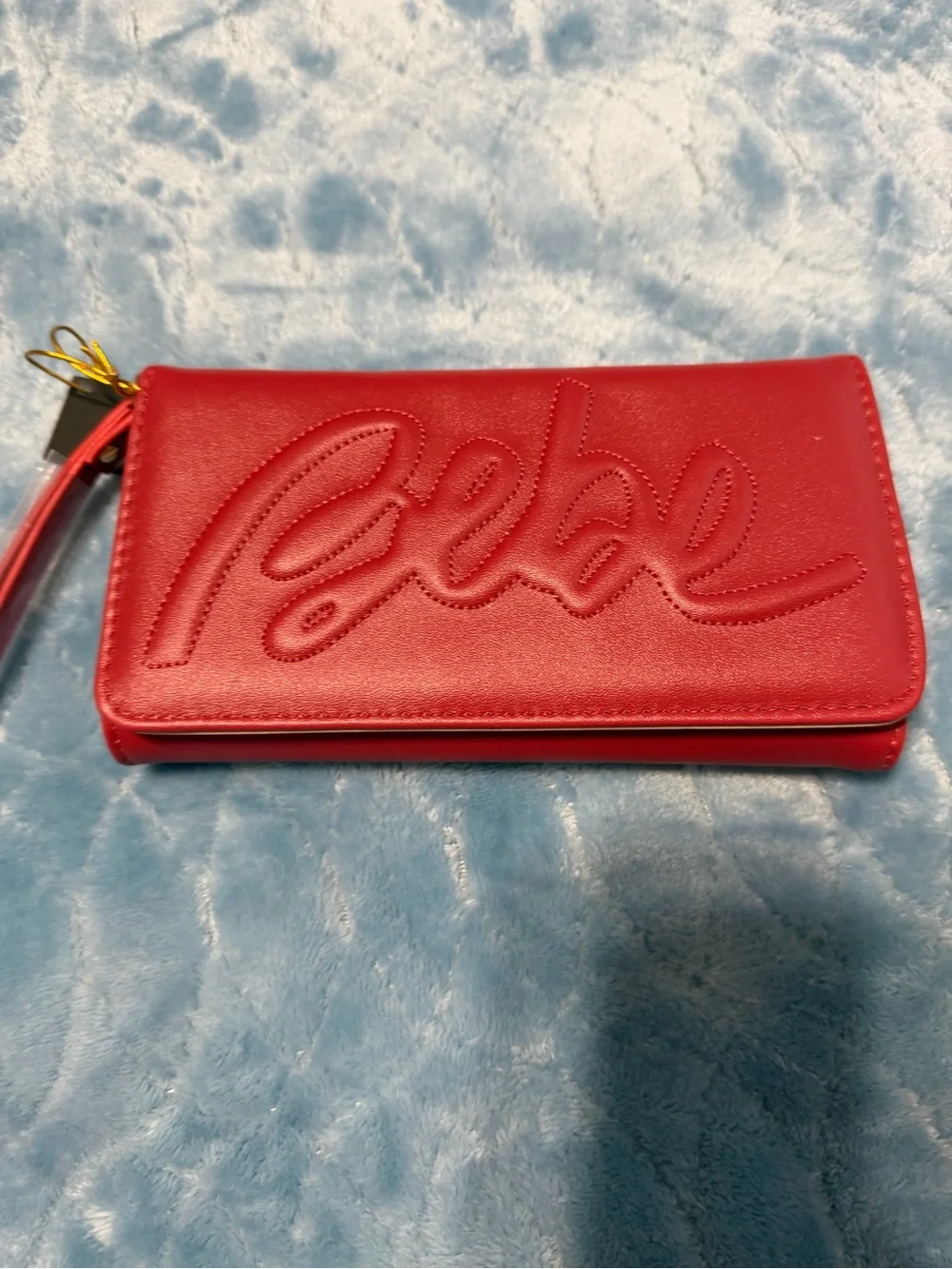Red Embossed Script Wristlet Wallet - Picture 1 of 2